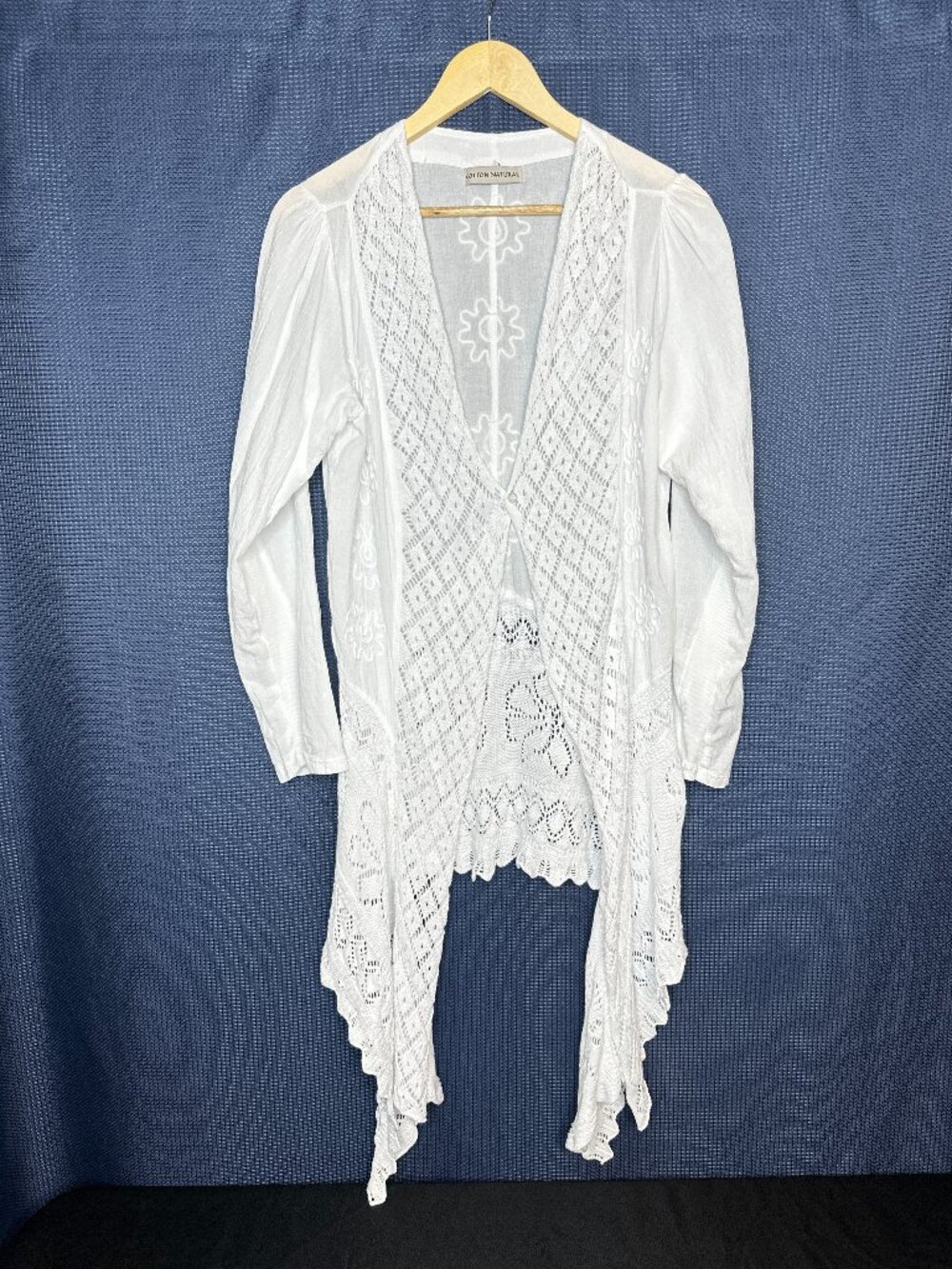 Cotton Natural Seaside Cardigan LARGE Beach Resortwear Boho Romantic Asymmetric‎